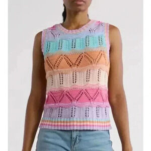 Cotton Emporium women’s  Stripe Pointelle Vest multicolor sz XL pre-loved